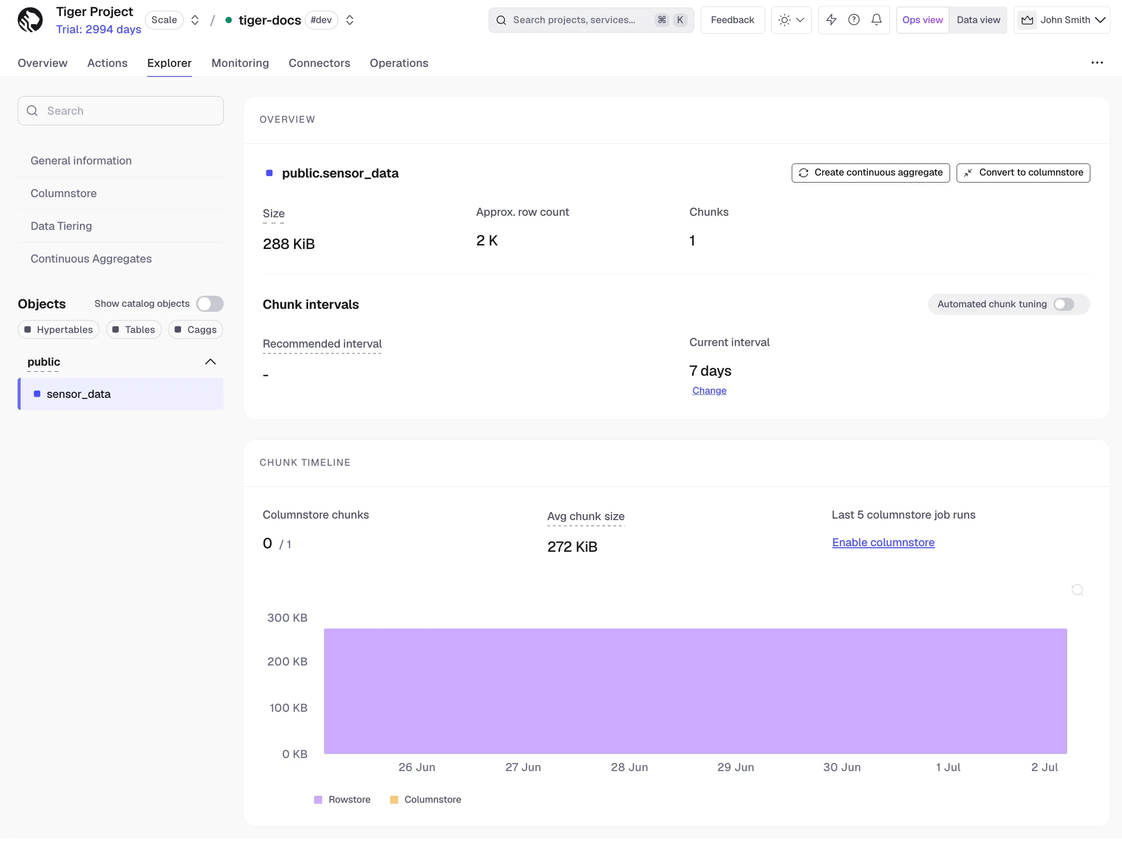 Chunk auto-tuning in Tiger Cloud